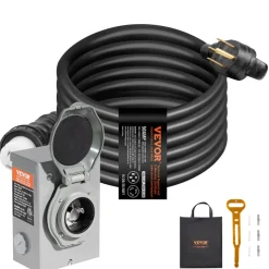 VEVOR 50 Amp Generator Cord and Power Inlet Box Kit, 15FT, NEMA 14-50P/SS2-50R STW 6/3+8/1 AWG Generator Power Cord with Twist Lock Connector, Pre-Drilled Inlet Box for Generator to House, ETL Listed