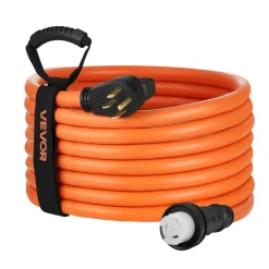 VEVOR 50 Amp Generator Cord, 50 Feet, 125/250V RV Power Cord NEMA 14-50P to SS2-50R with Twist Lock, Grip Handle, Heavy Duty 6AWG/3 + 8AWG/1 Generator Cable, for RV Camper Generator to House, Orange