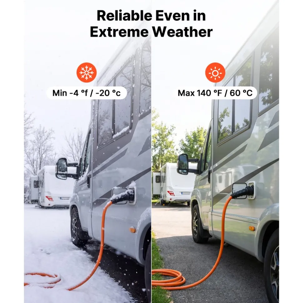 VEVOR 50 Amp Generator Cord, 100 Feet, 125/250V RV Power Cord NEMA 14-50P to SS2-50R with Twist Lock, Grip Handle, Heavy Duty 6AWG/3 + 8AWG/1 Generator Cable, for RV Camper Generator to House, Orange