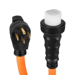 VEVOR 50 Amp Generator Cord, 25 Feet, 125/250V RV Power Cord NEMA 14-50P to SS2-50R with Twist Lock, Grip Handle, Heavy Duty 6AWG/3 + 8AWG/1 Generator Cable, for RV Camper Generator to House, Orange