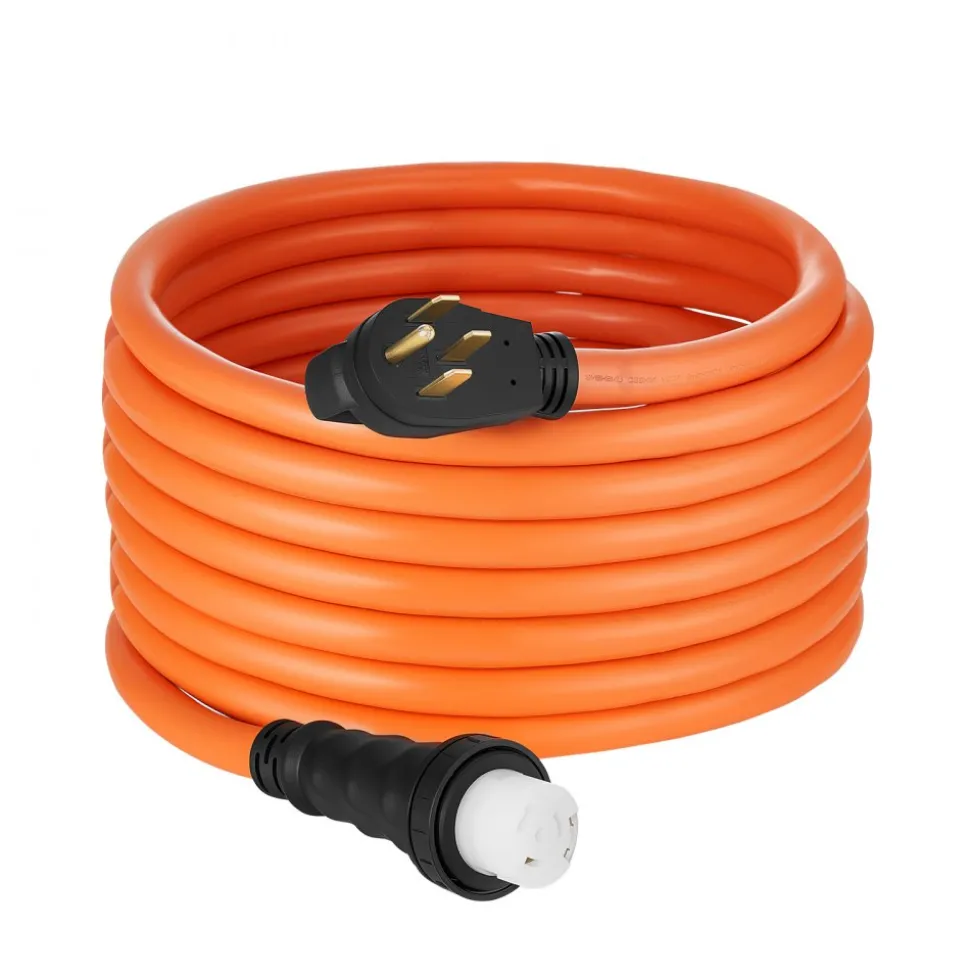 VEVOR 50 Amp Generator Cord, 25 Feet, 125/250V RV Power Cord NEMA 14-50P to SS2-50R with Twist Lock, Grip Handle, Heavy Duty 6AWG/3 + 8AWG/1 Generator Cable, for RV Camper Generator to House, Orange