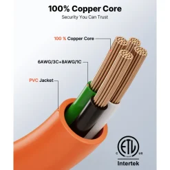 VEVOR 50 Amp Generator Cord, 75 Feet, 125/250V RV Power Cord NEMA 14-50P to SS2-50R with Twist Lock, Grip Handle, Heavy Duty 6AWG/3 + 8AWG/1 Generator Cable, for RV Camper Generator to House, Orange
