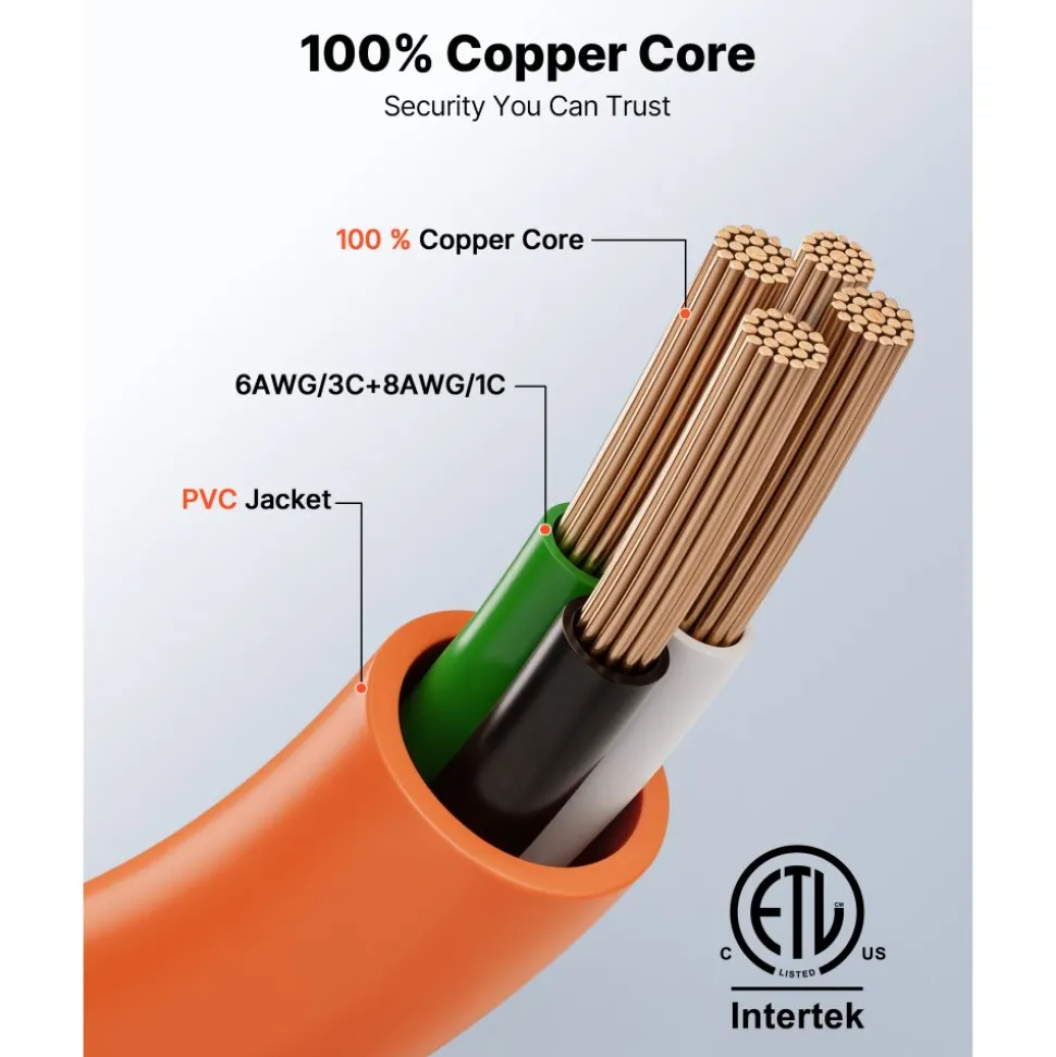 VEVOR 50 Amp Generator Cord, 75 Feet, 125/250V RV Power Cord NEMA 14-50P to SS2-50R with Twist Lock, Grip Handle, Heavy Duty 6AWG/3 + 8AWG/1 Generator Cable, for RV Camper Generator to House, Orange