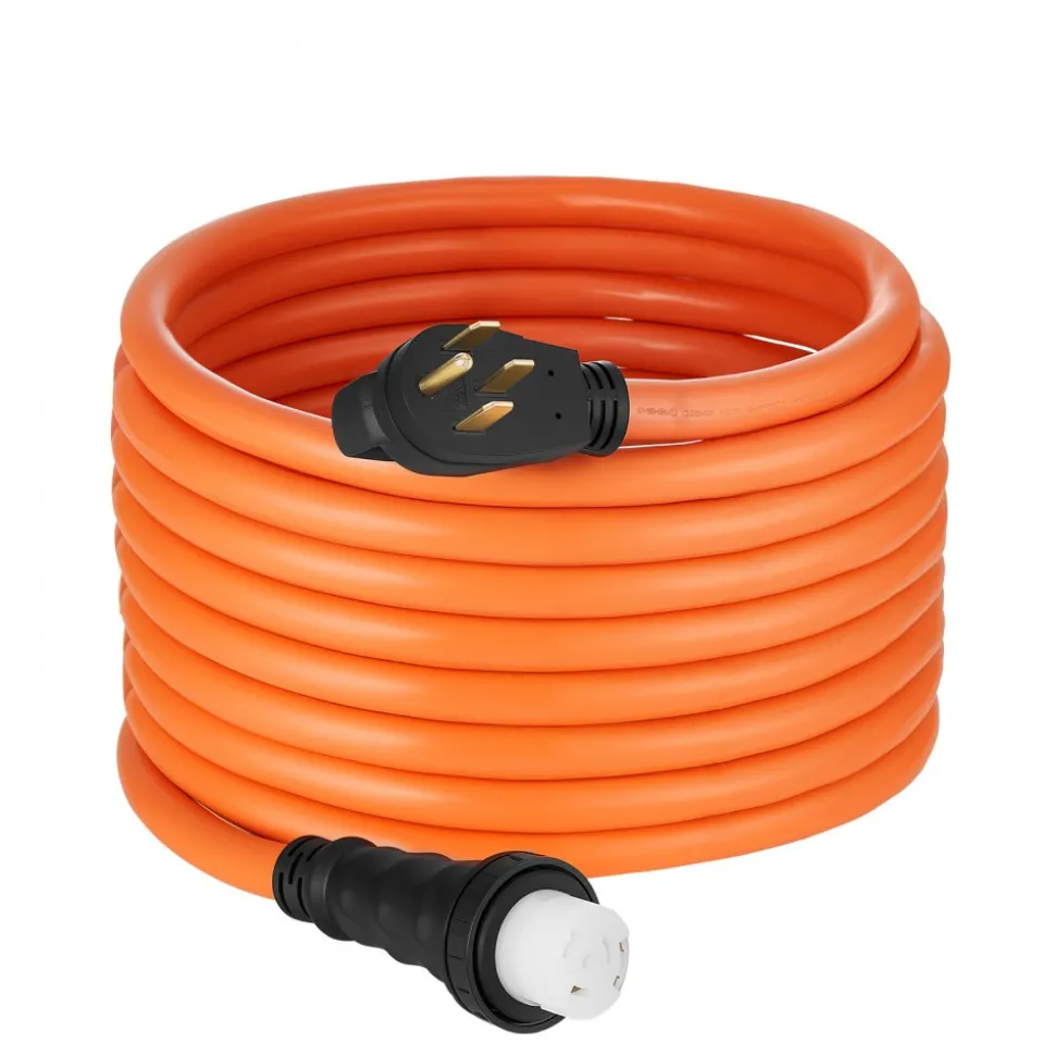 VEVOR 50 Amp Generator Cord, 75 Feet, 125/250V RV Power Cord NEMA 14-50P to SS2-50R with Twist Lock, Grip Handle, Heavy Duty 6AWG/3 + 8AWG/1 Generator Cable, for RV Camper Generator to House, Orange