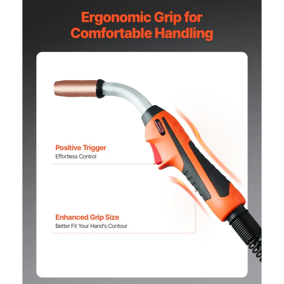 VEVOR 250Amp Mig Welding Gun with 15FT Cable, Compatible with Millermatic 200, 210, 212, 250, 250X, 251, 252 Welders, Suitable for 0.030", 0.035" and 0.045" Welding Wires
