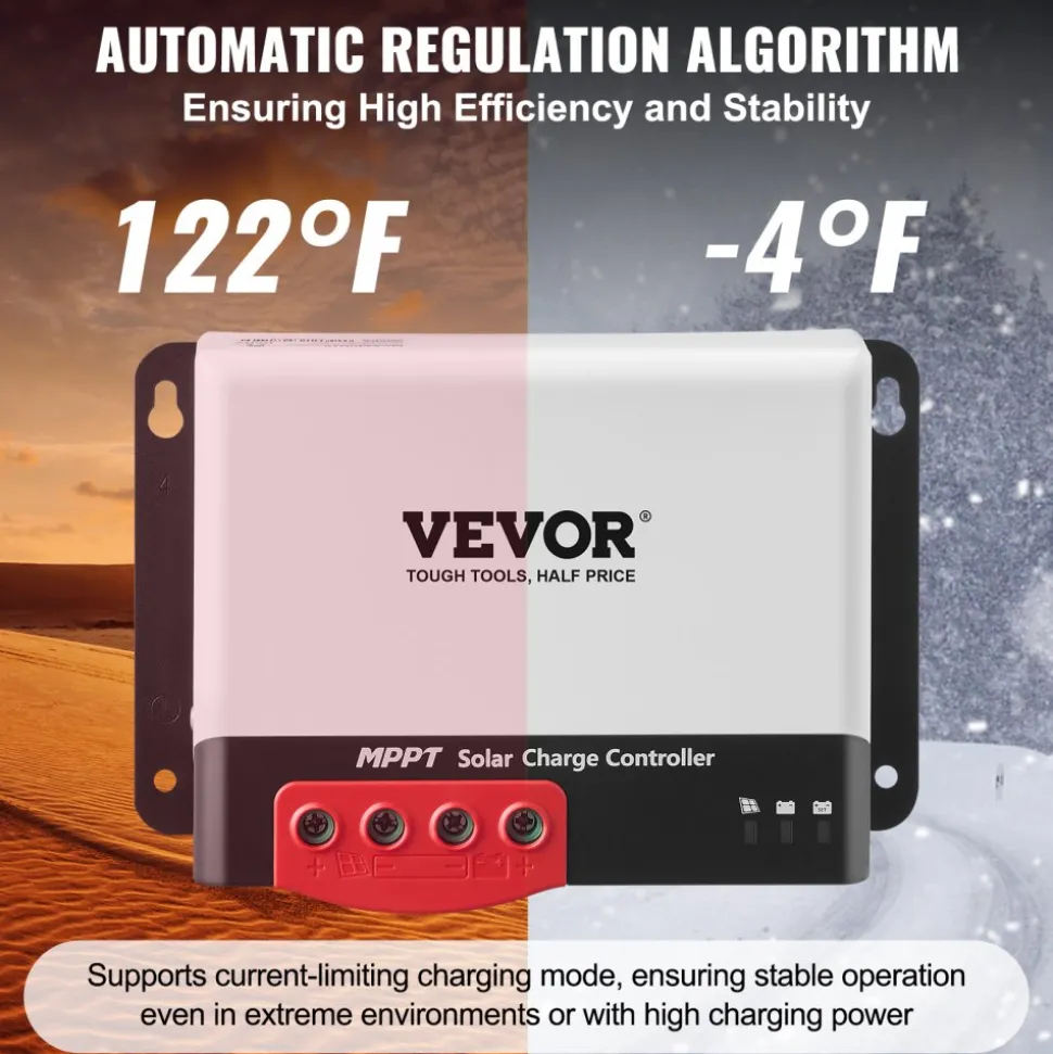 VEVOR 50A MPPT Solar Charge Controller, 12V / 24V Auto DC Input, Solar Panel Regulator Charger with Bluetooth Module, 98% Charging Efficiency for Sealed(AGM), Gel, Flooded and Lithium Battery Charging