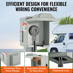 VEVOR 30 Amp RV Power Outlet Box, 125 Volt, Enclosed Lockable Outdoor RV Receptacle Box, NEMA TT-30R Weatherproof Electrical Panel, for RV Camper Trailer Motorhome, Tested to Standards