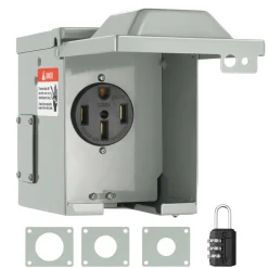 VEVOR 50 Amp RV Power Outlet Box, 125/250 Volt, Enclosed Lockable Outdoor RV Receptacle Box, NEMA 14-50R Weatherproof Electrical Panel, for RV Camper Trailer Motorhome
