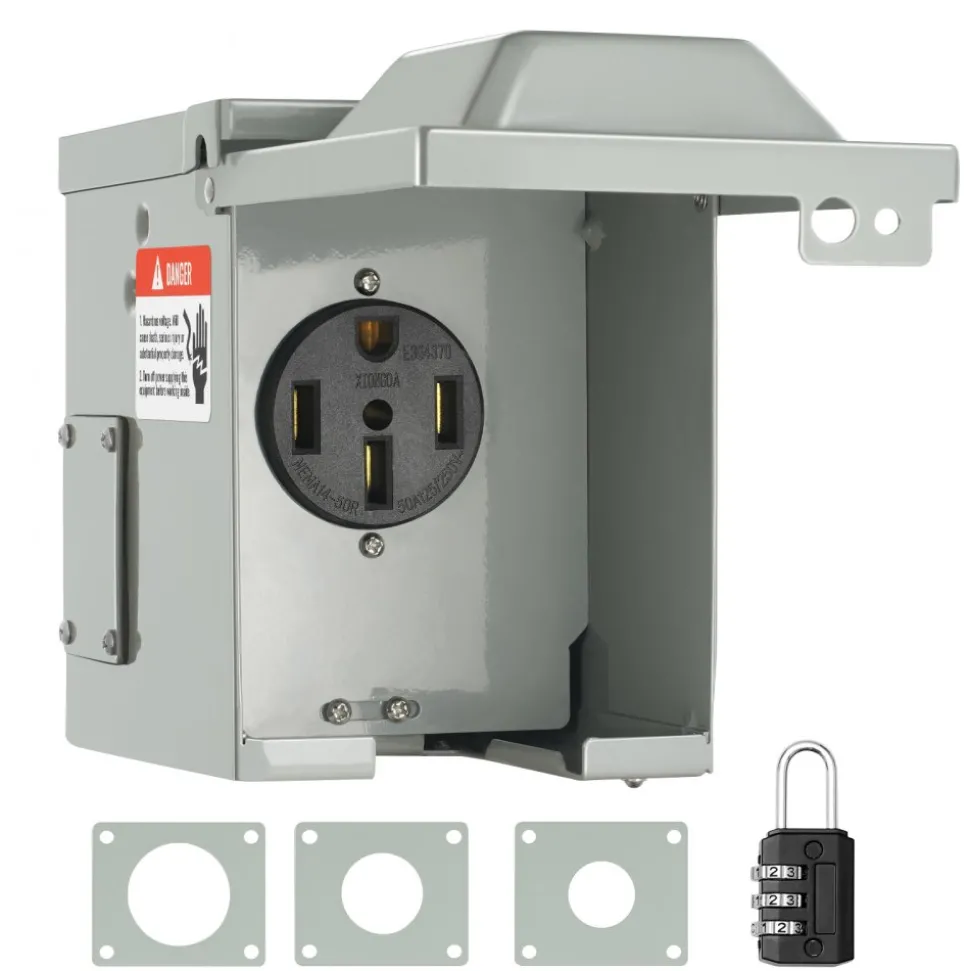 VEVOR 50 Amp RV Power Outlet Box, 125/250 Volt, Enclosed Lockable Outdoor RV Receptacle Box, NEMA 14-50R Weatherproof Electrical Panel, for RV Camper Trailer Motorhome