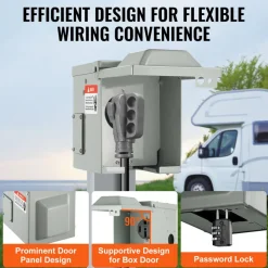 VEVOR 50 Amp RV Power Outlet Box, 125/250 Volt, Enclosed Lockable Outdoor RV Receptacle Box, NEMA 14-50R Weatherproof Electrical Panel, for RV Camper Trailer Motorhome