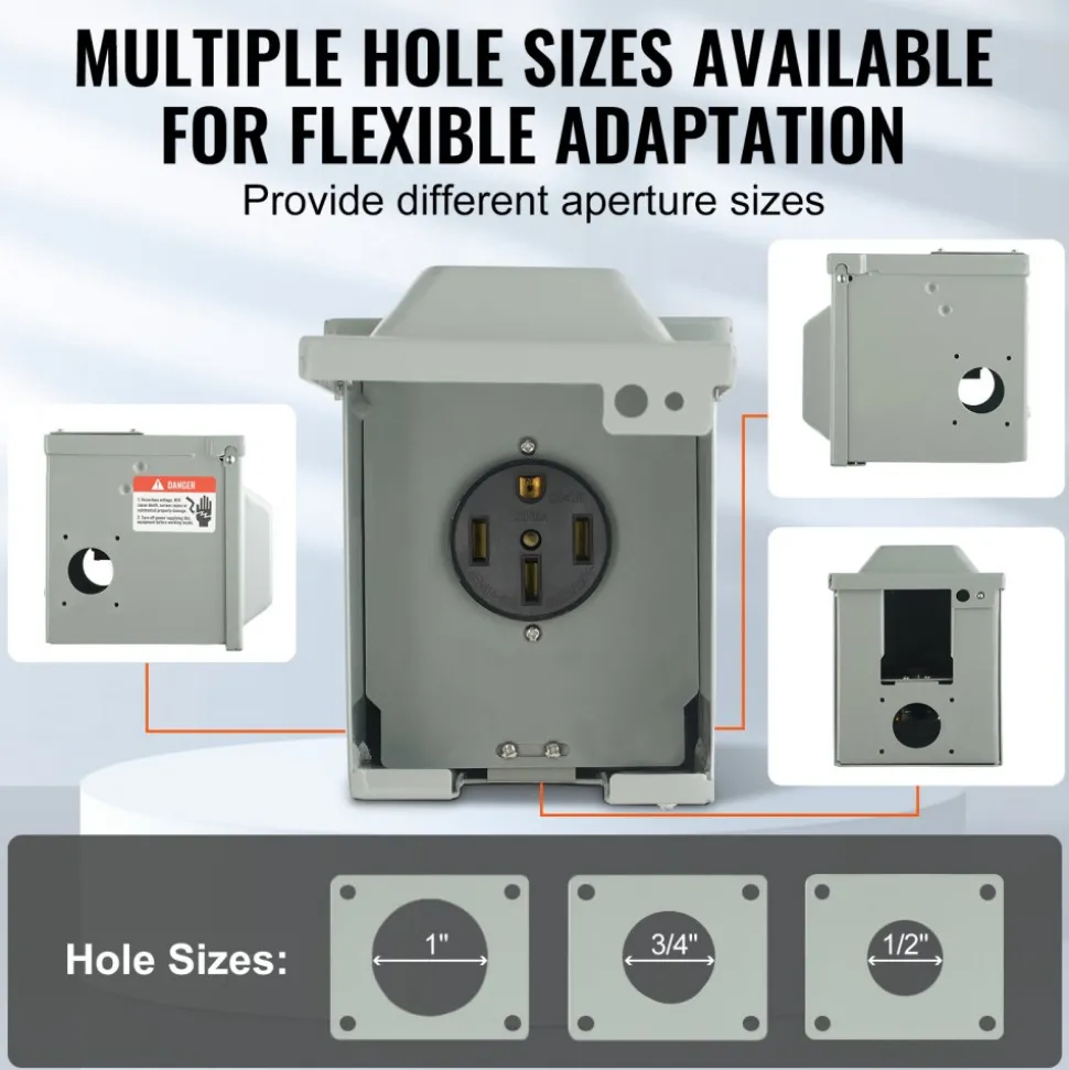VEVOR 50 Amp RV Power Outlet Box, 125/250 Volt, Enclosed Lockable Outdoor RV Receptacle Box, NEMA 14-50R Weatherproof Electrical Panel, for RV Camper Trailer Motorhome