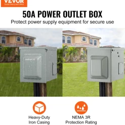 VEVOR 50 Amp RV Power Outlet Box, 125/250 Volt, Enclosed Lockable Outdoor RV Receptacle Box, NEMA 14-50R Weatherproof Electrical Panel, for RV Camper Trailer Motorhome