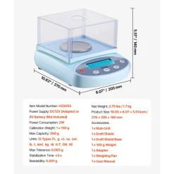 VEVOR Analytical Balance, 200 g x 0.001 g, High Precision Accuracy Lab Scale, 13 Units Electronic Digital Analytical Balance with Glass Draft Shield and Weighing Pan, for Laboratory Jewelry Pharmacy