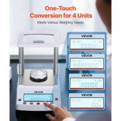 VEVOR Analytical Balance, 220 g x 0.1 mg, 0.0001 g High Precision Accuracy Lab Scale, g/oz/ct/mg 4 Units Electronic Digital Analytical Balance with Glass Draft Shield, for Laboratory Jewelry Pharmacy