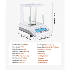 VEVOR Analytical Balance, 220 g x 0.1 mg, 0.0001 g High Precision Accuracy Lab Scale, g/oz/ct/mg 4 Units Electronic Digital Analytical Balance with Glass Draft Shield, for Laboratory Jewelry Pharmacy