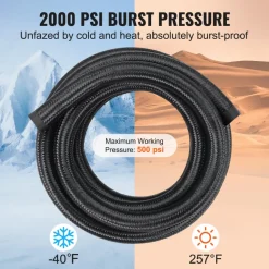 VEVOR 10AN Fuel Line Kit, 10 FT Fuel Hose Kit, 0.55" Nylon Stainless Steel Braided Fuel Line Oil/Gas/Diesel Hose End Fitting Kit, with 7 PCS Swivel Fitting Adapter Kit, Black