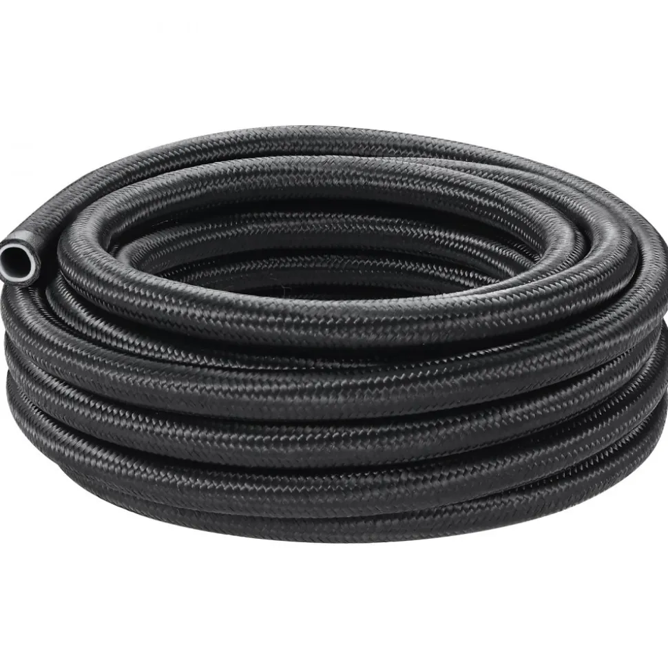 VEVOR 6AN Fuel Line Kit, 25 FT Fuel Hose Kit, 5/16" Nylon Stainless Steel Braided PTFE Fuel Line Kit, E85/Oil/Gas/Diesel Hose End Fitting Kit, with 15 PCS Swivel Fitting Adapter Kit, Black