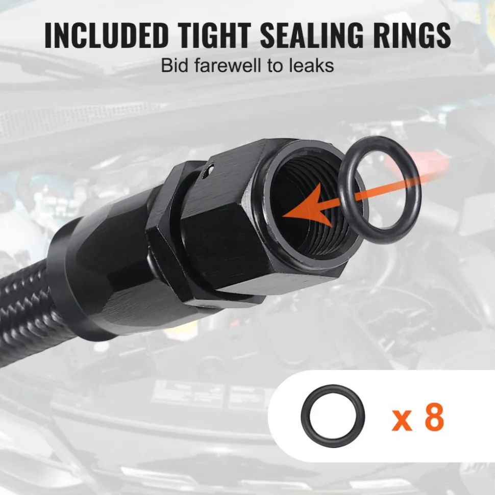 VEVOR 6AN Fuel Line Kit, 25 FT Fuel Hose Kit, 5/16" Nylon Stainless Steel Braided PTFE Fuel Line Kit, E85/Oil/Gas/Diesel Hose End Fitting Kit, with 15 PCS Swivel Fitting Adapter Kit, Black