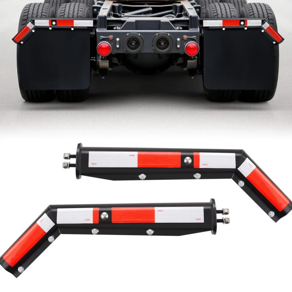 VEVOR Angled Spring Loaded Mud Flap Hangers, 1-1/8" Bolt Spacing Mudflap Hangers for Semi Trucks, 1 Pair Heavy Duty Semi Truck Mud Flap Hanger Set with Reflective Strips, Black