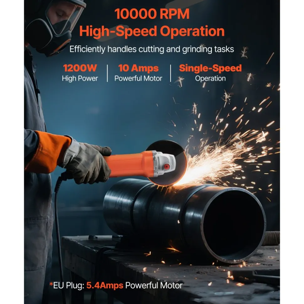 VEVOR Angle Grinder, 5" Electric Grinder Power Tool, 10Amps 10000RPM High-Speed Corded Angle Grinders with 230° Adjustable Dust Guard for Metal Grinding, Cutting, Rust Removal (Disc Not Included)