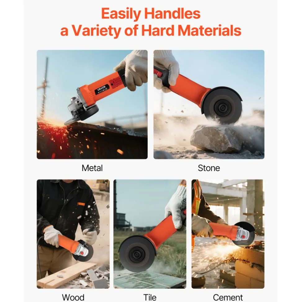 VEVOR Angle Grinder, 5" Electric Grinder Power Tool, 10Amps 10000RPM High-Speed Corded Angle Grinders with 230° Adjustable Dust Guard for Metal Grinding, Cutting, Rust Removal (Disc Not Included)