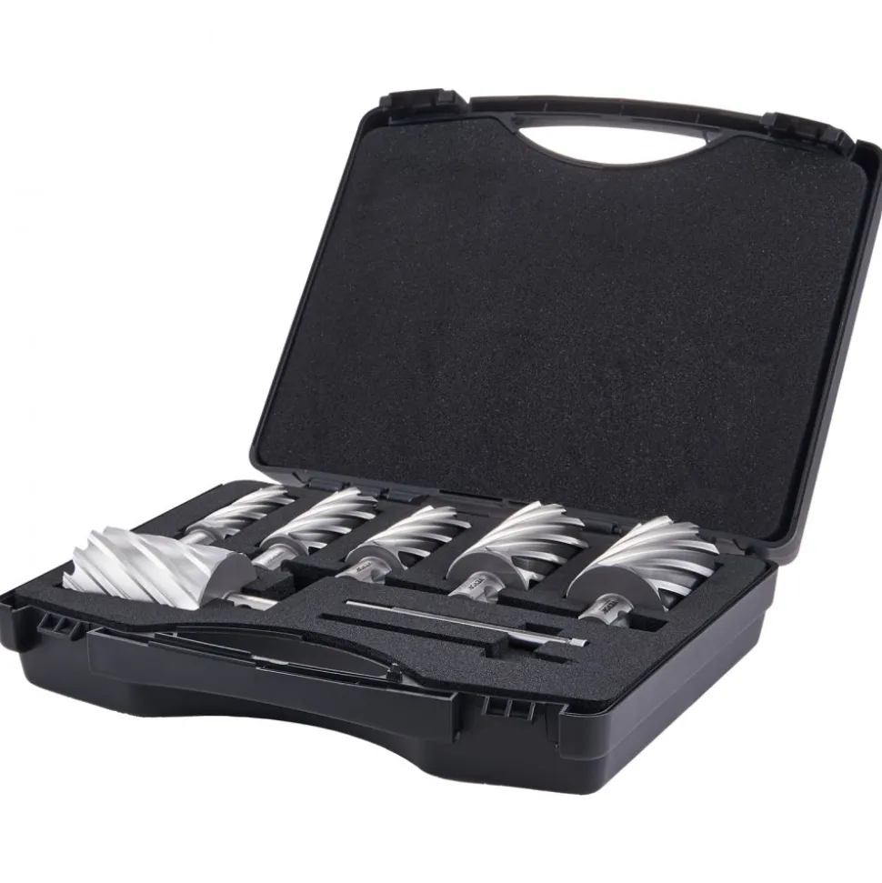 VEVOR Annular Cutter Set, 6 pcs Universal Shank Mag Drill Bits, 1" to 2" Cutting Diameter, 2" Cutting Depth, M2AL High-Speed Steel, with 2 Pilot Pins and Portable Case, for Using with Magnetic Drills