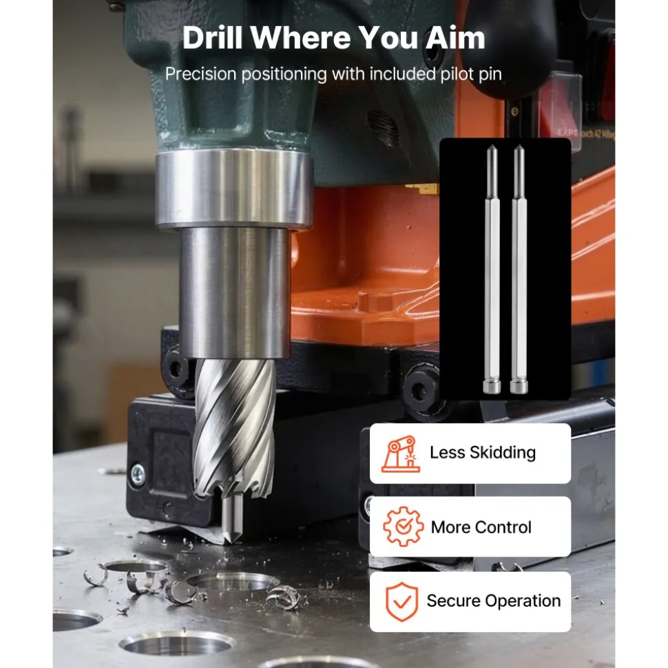 VEVOR Annular Cutter Set, 13 pcs Universal Shank Mag Drill Bits Kit, 2" Cutting Depth, 7/16" to 1-1/16" Cutting Diameter, HSS, 11 Drill Bits with 2 Pilot Pins, Plastic Case, for Magnetic Drills, Steel