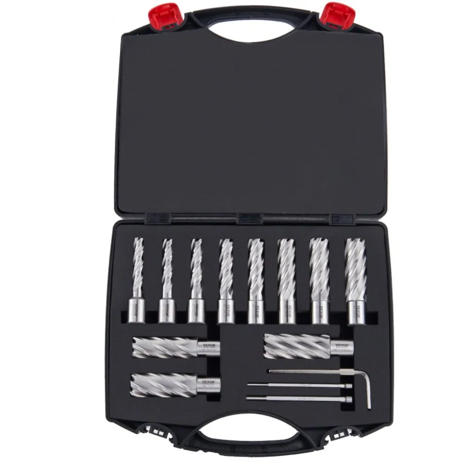 VEVOR Annular Cutter Set, 6 pcs Weldon Shank Mag Drill Bits, 1/2" to 1-1/16" Cutting Diameter, 1" Cutting Depth, M2AL High-Speed Steel, with Pilot Pin and Portable Case, for Using with Magnetic Drills