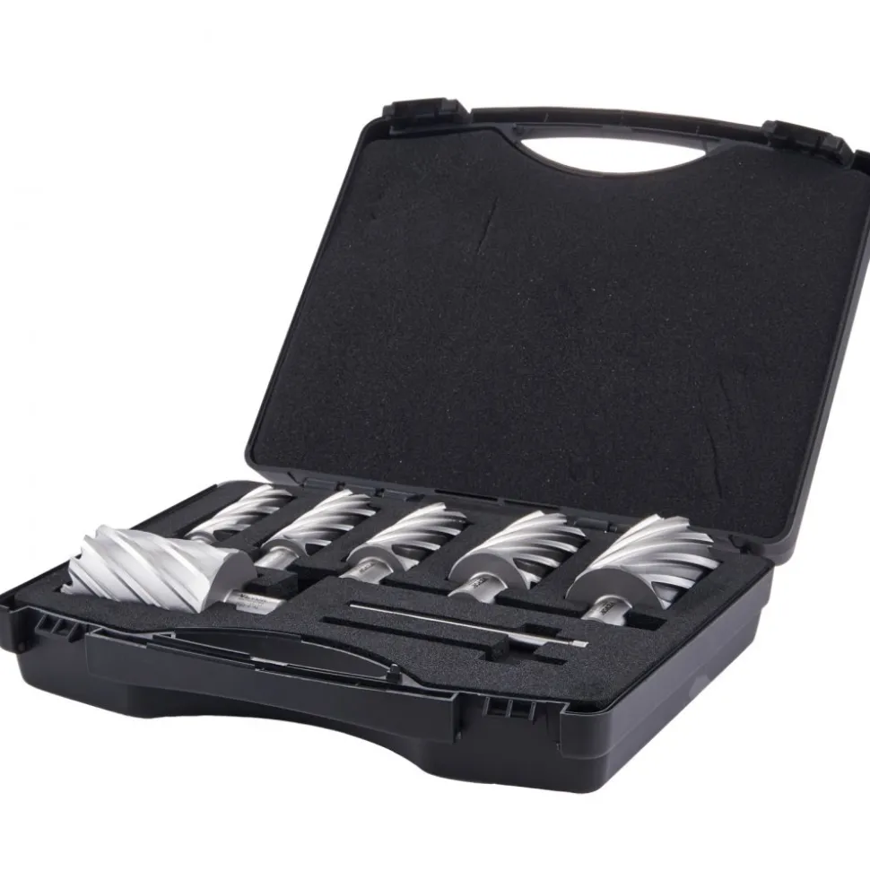 VEVOR Annular Cutter Set, 6 pcs Weldon Shank Mag Drill Bits, 1" to 2" Cutting Diameter, 2" Cutting Depth, M2AL High-Speed Steel, with 2 Pilot Pins and Portable Case, for Using with Magnetic Drills