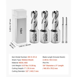 VEVOR Annular Cutter Set, 5 pcs Weldon Shank Mag Drill Bits Kit, 1