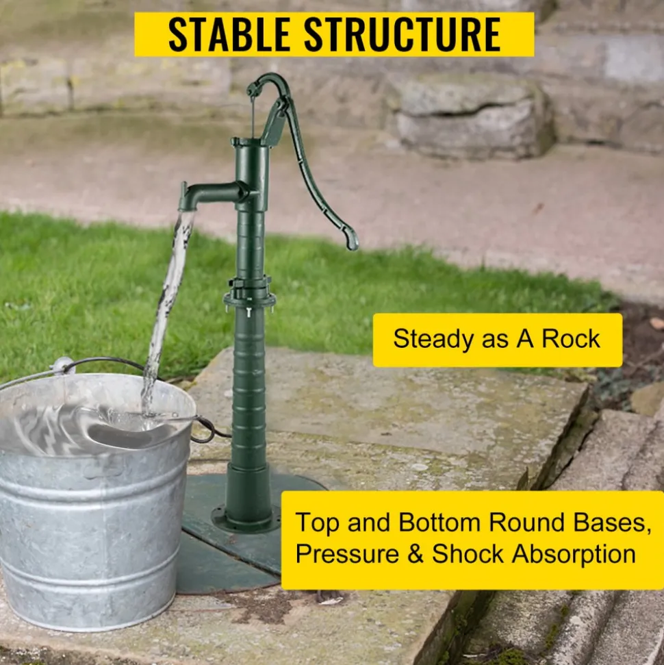 VEVOR Antique Hand Water Pump Stand Pitcher Pump Stand Cast Iron Well Pump Stand with Pre-set 0.5" Holes for Easy Installation Old Fashion Pitcher Hand Pump Stand for Home Yard Pond Garden Outdoors G