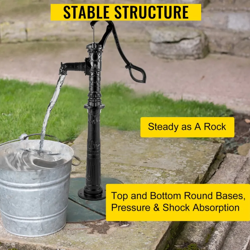 VEVOR Antique Hand Water Pump Stand Pitcher Pump Stand Cast Iron Well Pump Stand with Pre-set 0.5" Holes for Easy Installation Old Fashion Pitcher Hand Pump Stand for Home Yard Pond Garden Outdoors B