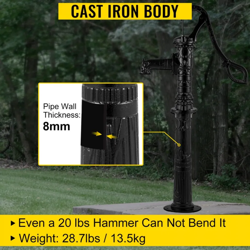 VEVOR Antique Hand Water Pump Stand Pitcher Pump Stand Cast Iron Well Pump Stand with Pre-set 0.5" Holes for Easy Installation Old Fashion Pitcher Hand Pump Stand for Home Yard Pond Garden Outdoors B