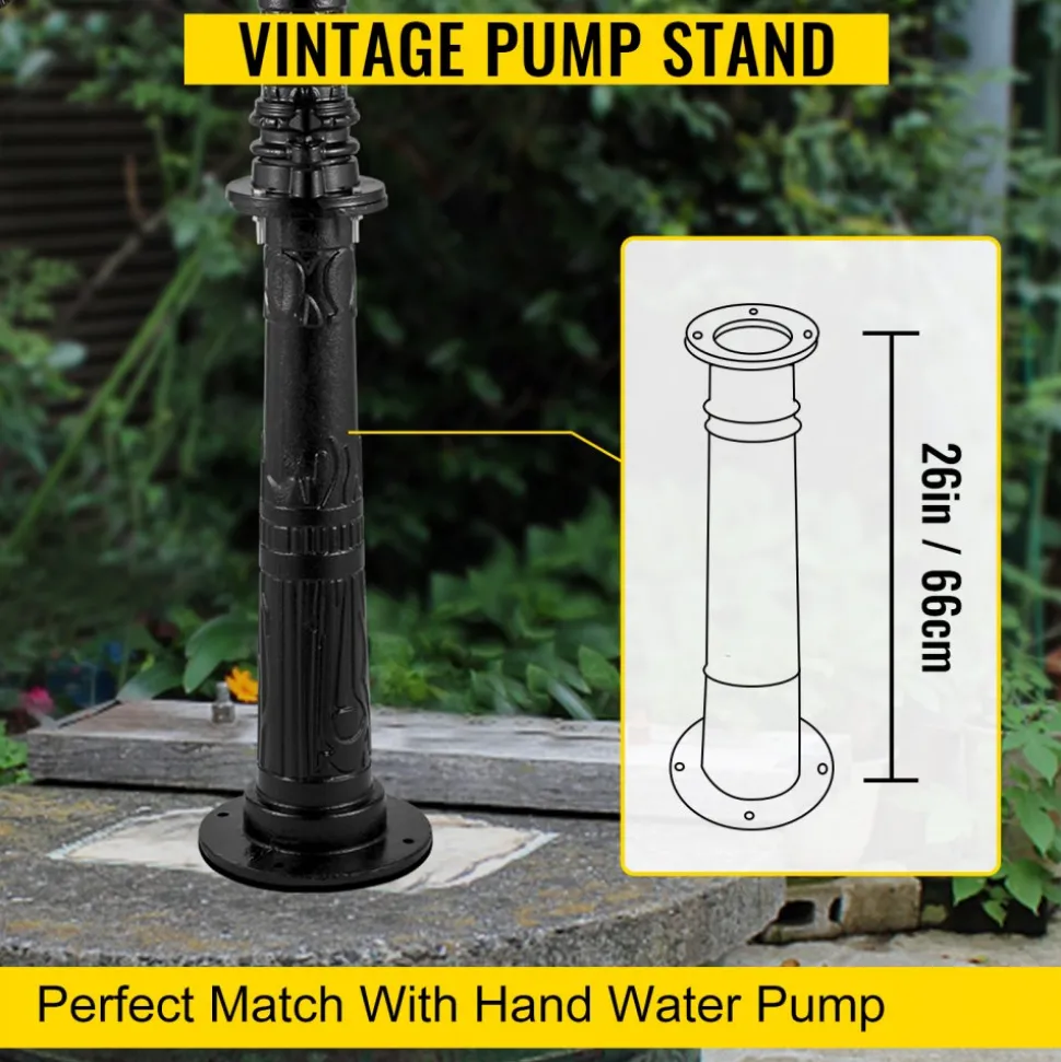 VEVOR Antique Hand Water Pump Stand Pitcher Pump Stand Cast Iron Well Pump Stand with Pre-set 0.5" Holes for Easy Installation Old Fashion Pitcher Hand Pump Stand for Home Yard Pond Garden Outdoors B