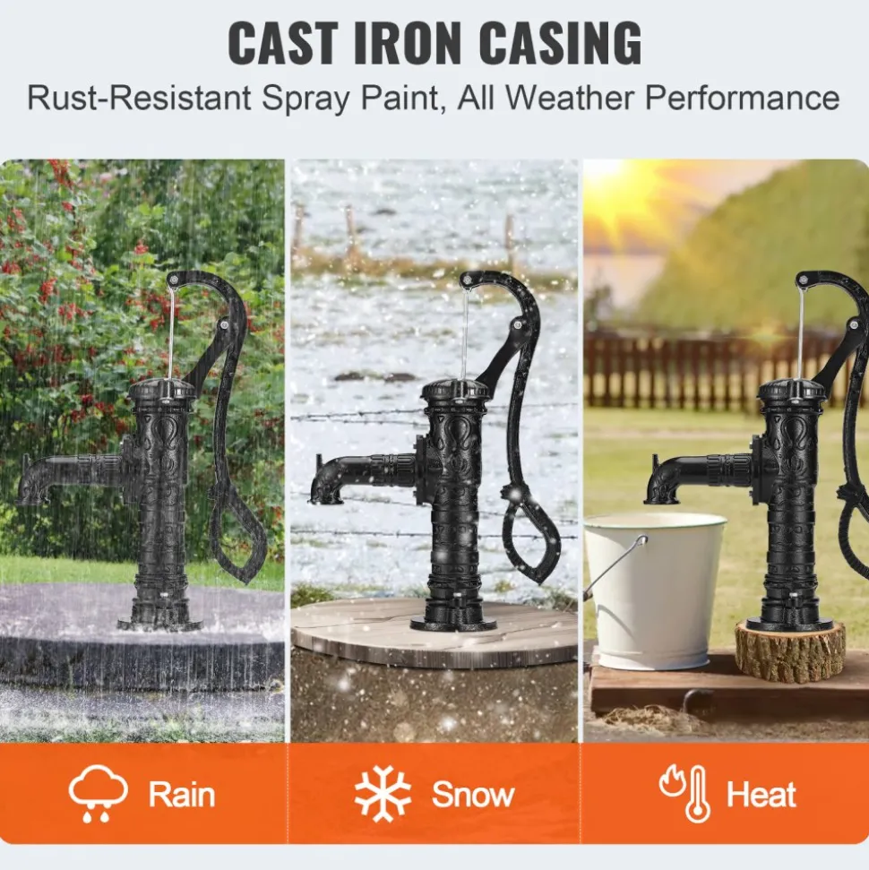VEVOR Antique Well Hand Pitcher Pump, 22ft Maximum Lift, Cast Iron Manual Hand Water Pump with Ergonomic Handle NPT1-1/4" Easy Installation, Old Fashioned for Outdoor Home Yard Garden Pond Farm, Black