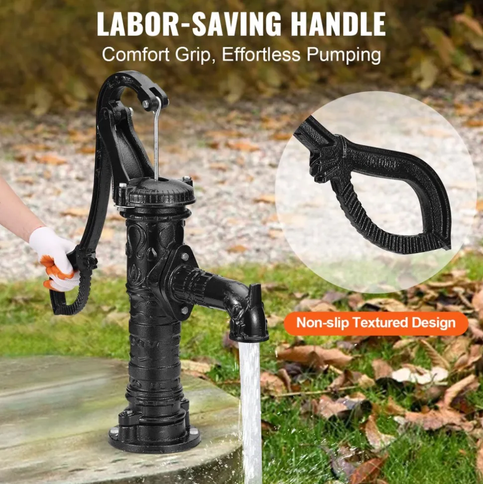 VEVOR Antique Well Hand Pitcher Pump, 22ft Maximum Lift, Cast Iron Manual Hand Water Pump with Ergonomic Handle NPT1-1/4" Easy Installation, Old Fashioned for Outdoor Home Yard Garden Pond Farm, Black