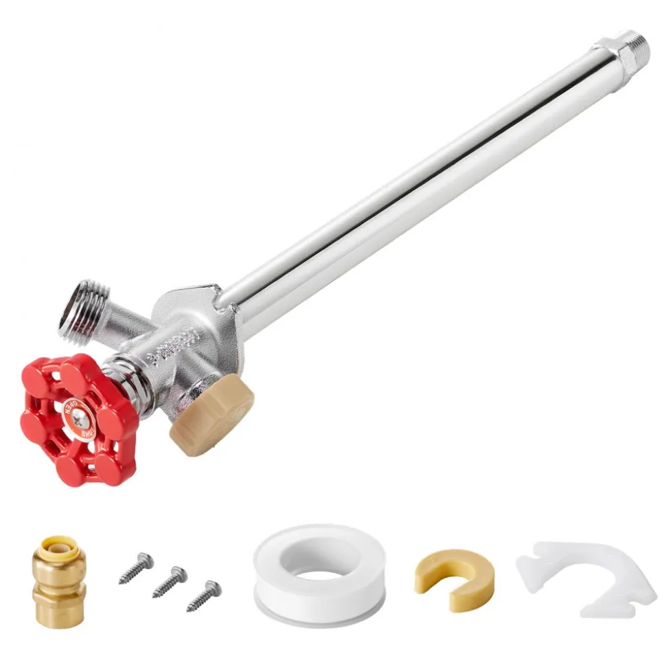VEVOR Anti-Siphon Frost-Proof Sillcock, 12" Freeze Proof Outdoor Faucet Bib with Backflow Preventer, 1/2" Push-to-Fit Connector X 3/4" Hose Bibb, No Lead Frost-free Spigot for PEX Copper CPVC Pipes