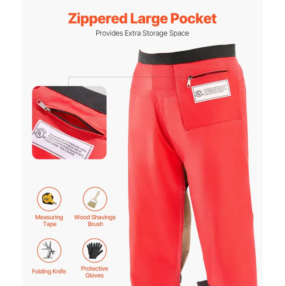 VEVOR Apron Style Chainsaw Chaps, Class C, 8 Layers Chainsaw Pants with Adjustable Belt & Gear Pocket, Chain Saw Chaps for Men/Women, Chainsaw Safety Equipment for Loggers Forest Workers, Medium