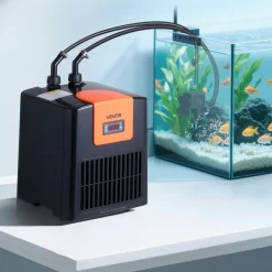 VEVOR Aquarium Chiller 52 Gallon, 1/10 HP Water Chiller for Hydroponics, Fast Cooling for Fish Tank, Axolotl, Coral Reef, Quiet Refrigeration Compressor, Titanium Evaporator, Complete Fittings