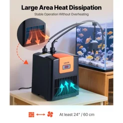 VEVOR Aquarium Chiller 52 Gallon, 1/10 HP Water Chiller for Hydroponics, Fast Cooling for Fish Tank, Axolotl, Coral Reef, Quiet Refrigeration Compressor, Titanium Evaporator, Complete Fittings