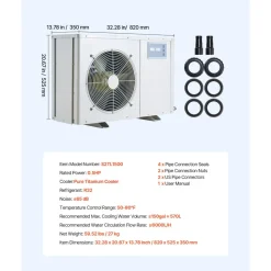 VEVOR Aquarium Chiller 150 Gallon, 1/2 HP Water Chiller for Hydroponics, Fast Cooling for Fish Tank,Axolotl,Coral Reef,Quiet Refrigeration Compressor, Titanium Evaporator,Complete Fittings