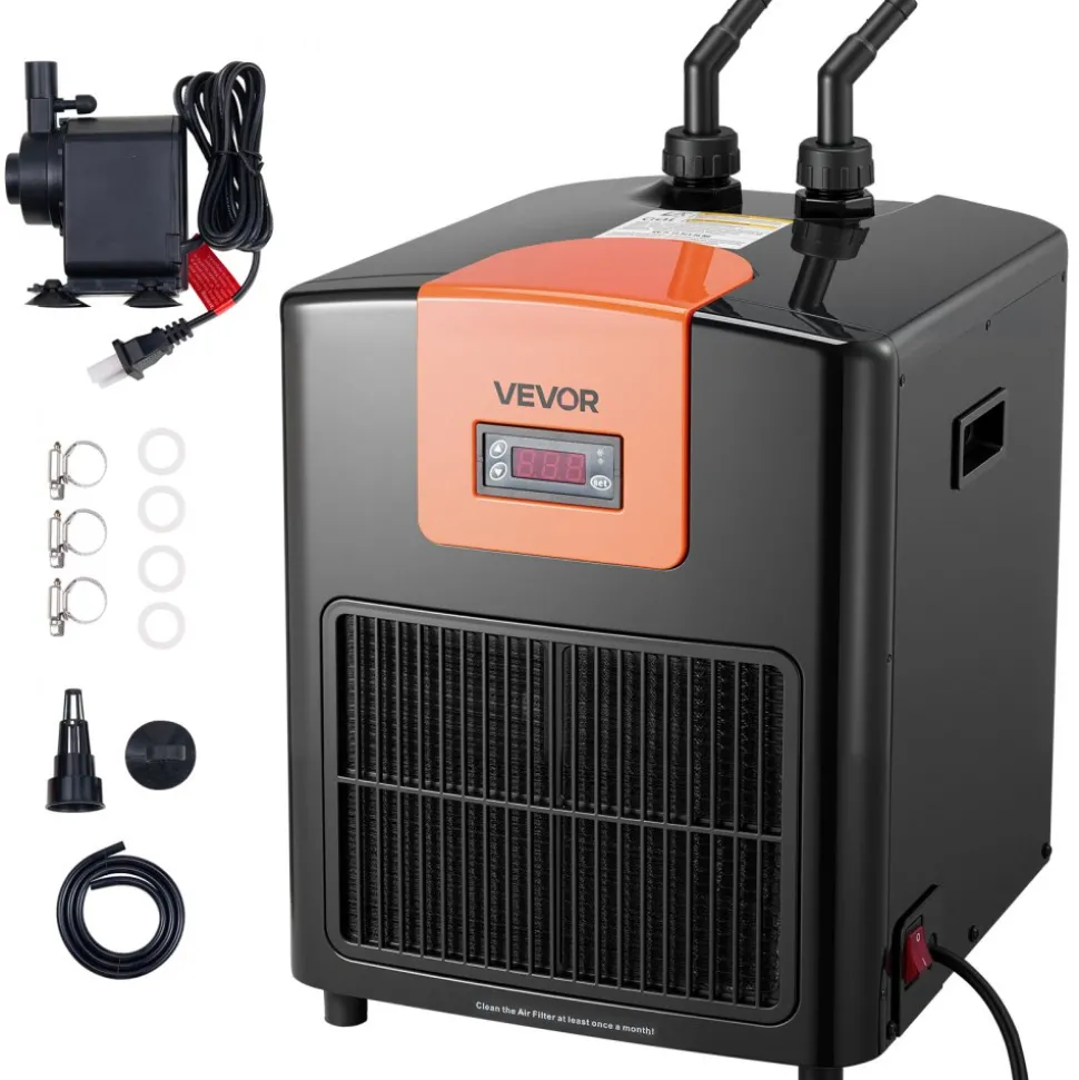 VEVOR Aquarium Chiller 110 Gallon, 1/3 HP Water Chiller for Hydroponics, Fast Cooling for Fish Tank,Axolotl,Coral Reef,Quiet Refrigeration Compressor, Titanium Evaporator,Complete Fittings