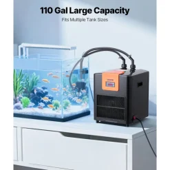 VEVOR Aquarium Chiller 110 Gallon, 1/3 HP Water Chiller for Hydroponics, Fast Cooling for Fish Tank,Axolotl,Coral Reef,Quiet Refrigeration Compressor, Titanium Evaporator,Complete Fittings