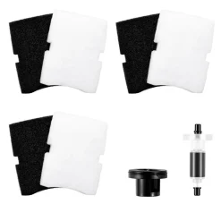 VEVOR Aquarium Filter Media Pads, 6 PCS Replacement with Impeller for AQ1600, Canister Floss Replacement for Fish Tank, Zirconia Shaft, 3 Black Polyurethane Foam & 3 White Polyester Fiber Pads