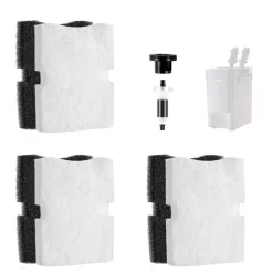 VEVOR Aquarium Filter Media Pads, 6 PCS Replacement with Impeller for AQ1600, Canister Floss Replacement for Fish Tank, Zirconia Shaft, 3 Black Polyurethane Foam & 3 White Polyester Fiber Pads