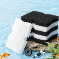 VEVOR Aquarium Filter Media Pads, 6 PCS Replacement with Impeller for AQ1600, Canister Floss Replacement for Fish Tank, Zirconia Shaft, 3 Black Polyurethane Foam & 3 White Polyester Fiber Pads