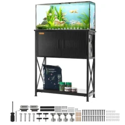 VEVOR Aquarium Stand, 20 Gallon Fish Tank Stand, 25.6 x 16.5 x 31.9 in Steel and MDF Turtle Tank Stand, 167.6 lbs Load Capacity, Reptile Tank Stand with Storage Cabinet and Embedded Power Panel, Black