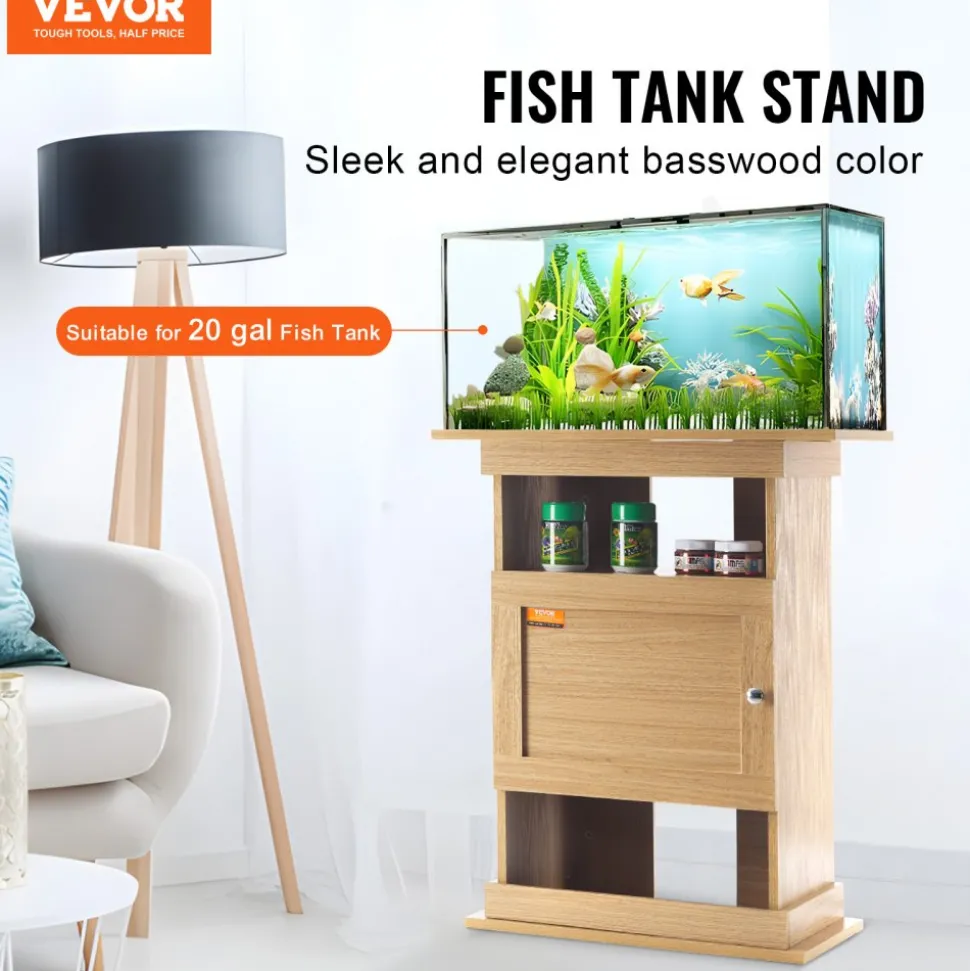 VEVOR Aquarium Stand, 75 Gallon Fish Tank Stand, 52 x 19.7 x 32.3 in Steel and MDF Turtle Tank Stand, 626 lbs Load Capacity, Reptile Tank Stand with Storage Cabinet and Embedded Power Panel, Black