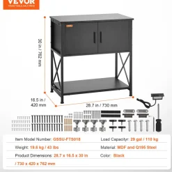 VEVOR Aquarium Stand, 29 Gallon Fish Tank Stand, 28.7 x 16.5 x 30 in Steel and MDF Turtle Tank Stand, 242.5 lbs Load Capacity, Reptile Tank Stand with Storage Cabinet and Embedded Power Panel, Black