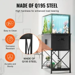 VEVOR Aquarium Stand, 29 Gallon Fish Tank Stand, 28.7 x 16.5 x 30 in Steel and MDF Turtle Tank Stand, 242.5 lbs Load Capacity, Reptile Tank Stand with Storage Cabinet and Embedded Power Panel, Black
